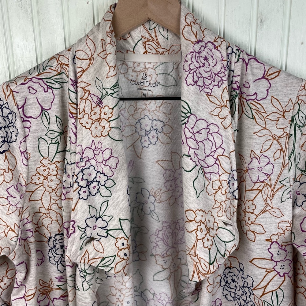 Cuddl Duds Lightweight Comfort Drape Front Cardigan Multicolor Floral Medium - Picture 4 of 13